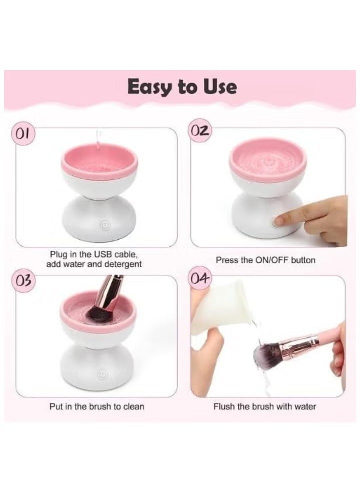 JAJEEK Electric Makeup Brush Cleaner and Dryer Set – USB Powered Automatic Spinner with Quick Drying Technology – Deep Cleansing Tool for All Brush Sizes – Fast, Hygienic Makeup Brush Washer – Easy to Use, Compact & Portable – Pink - Image 5