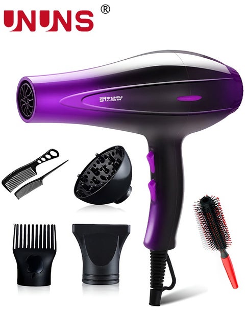 7-Piece Hair Dryer Set,AC Motor Fast Drying Ion Hairdryer,Ionic Salon Hair Dryer,5 Speeds Setting And One-Touch Cold Air With Diffuser,Nozzle,Concentrator Comb For Curly