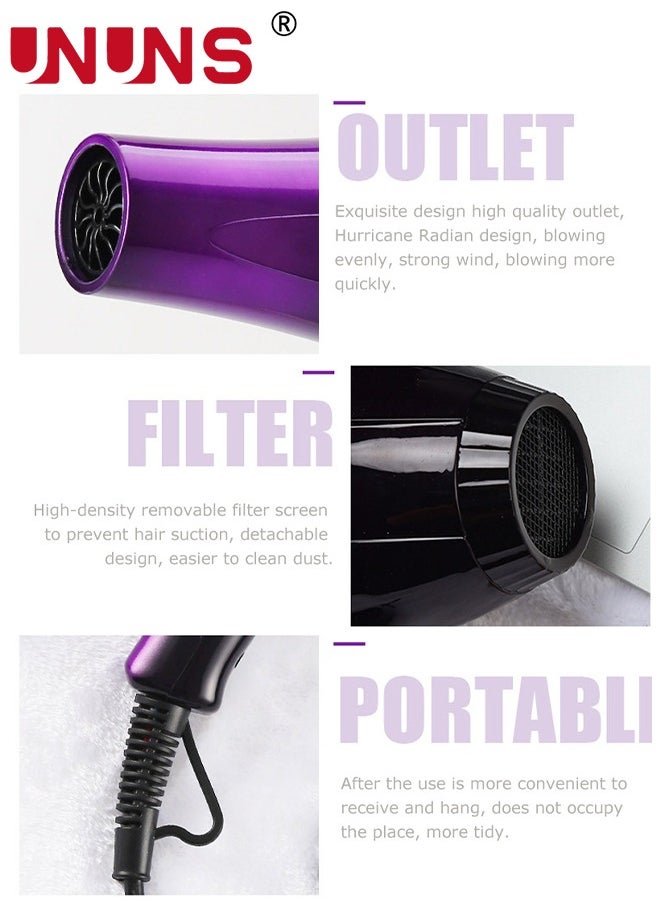 UNUNS - 7-Piece Hair Dryer Set,AC Motor Fast Drying Ion Hairdryer,Ionic Salon Hair Dryer,5 Speeds Setting And One-Touch Cold Air With Diffuser,Nozzle,Concentrator Comb For Curly - Image 1