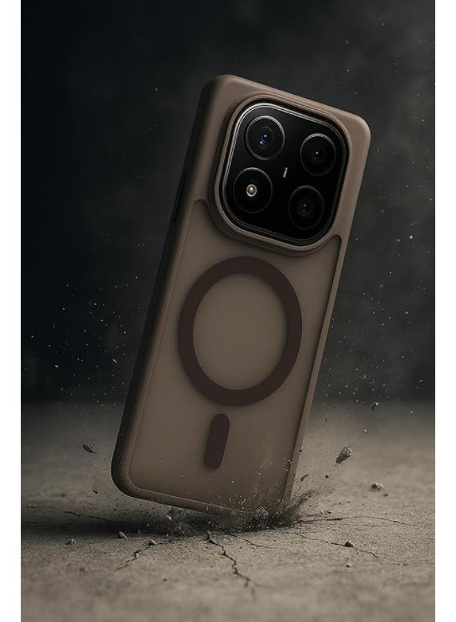 Compatible with Xiaomi Redmi Note 14 Pro 4G/5g/Redmi Note 14 Pro+ Plus 5G/Poco X7 5G Case - Slim Lightweight Matte Cover with Decorative Ring (Non-Magnetic), Shockproof, Anti-Scratch, Full Protection - Brown - Image 2