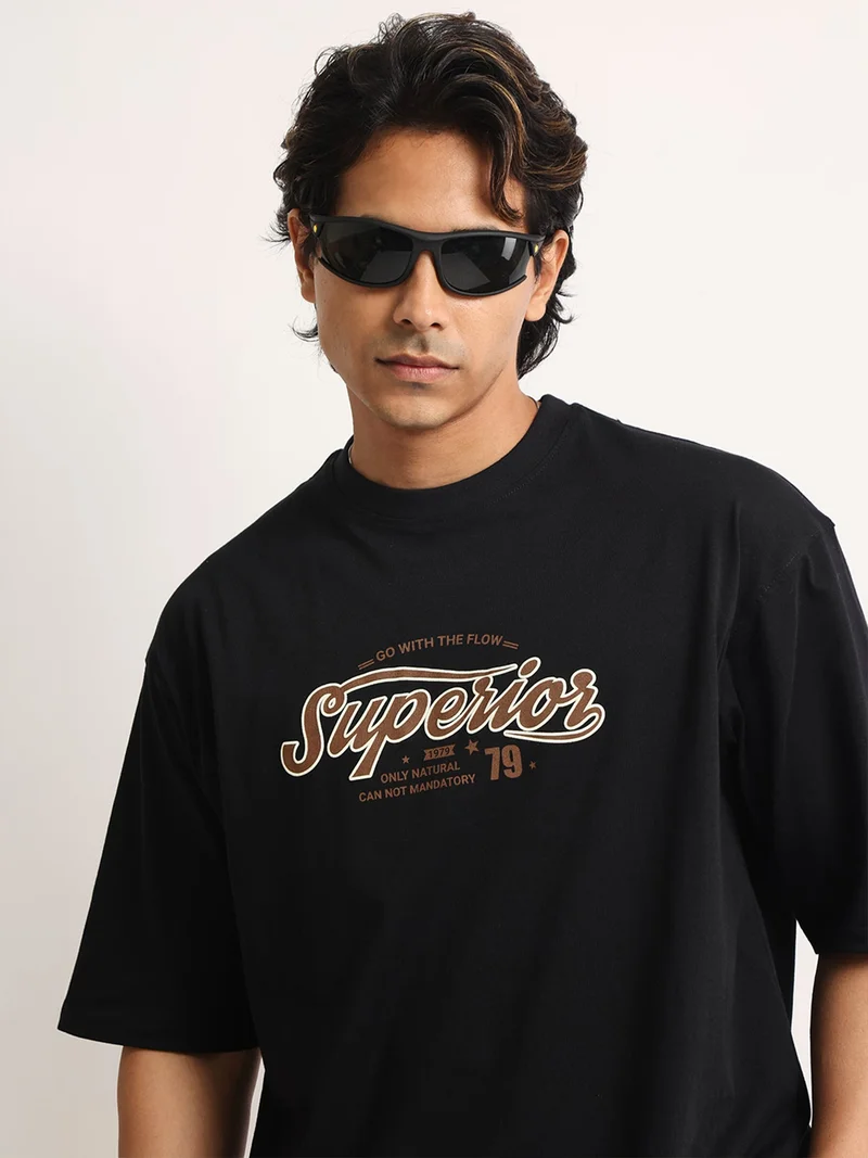 Maniac  Maniac Mens Printed Round Neck Half Sleeve Cream and Brown Cotton Tshirt for Men | Best Price UAE