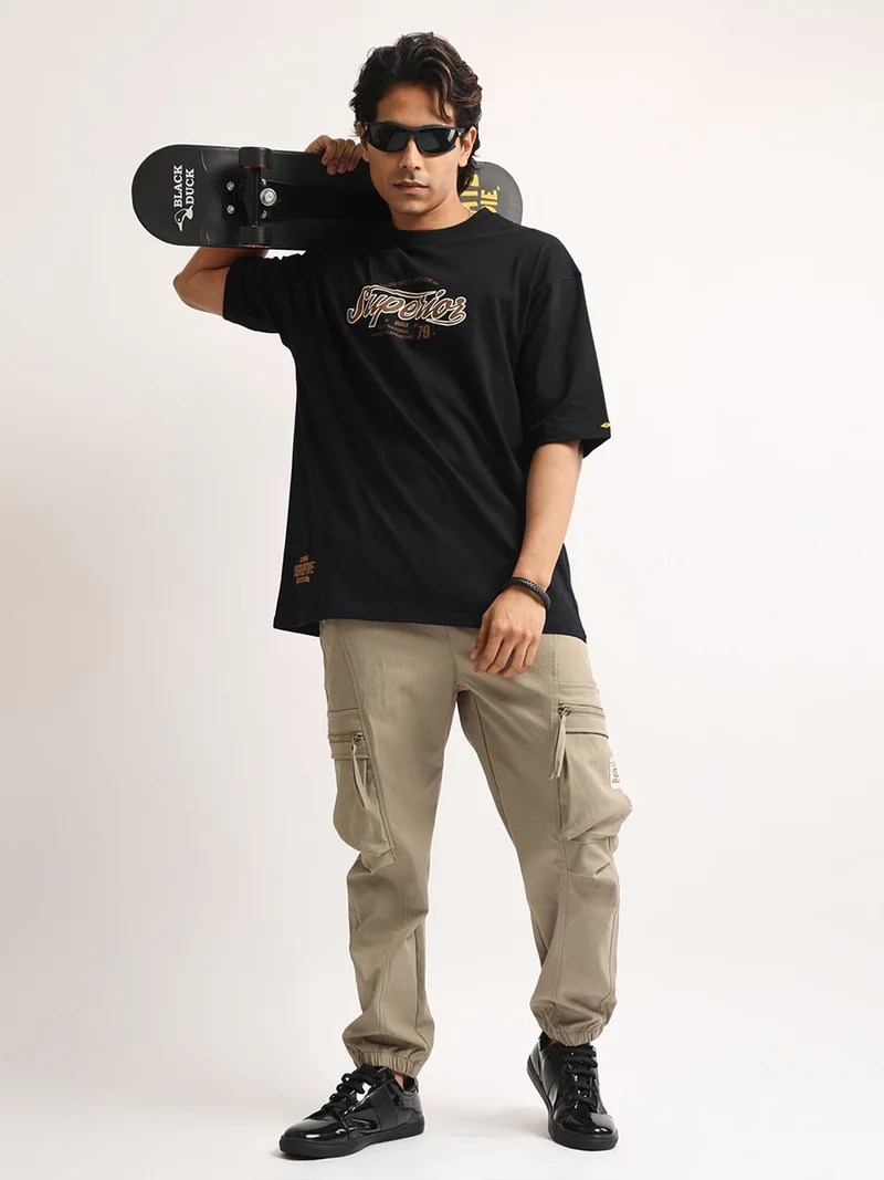 Maniac  Maniac Mens Printed Round Neck Half Sleeve Cream and Brown Cotton Tshirt for Men | Best Price UAE