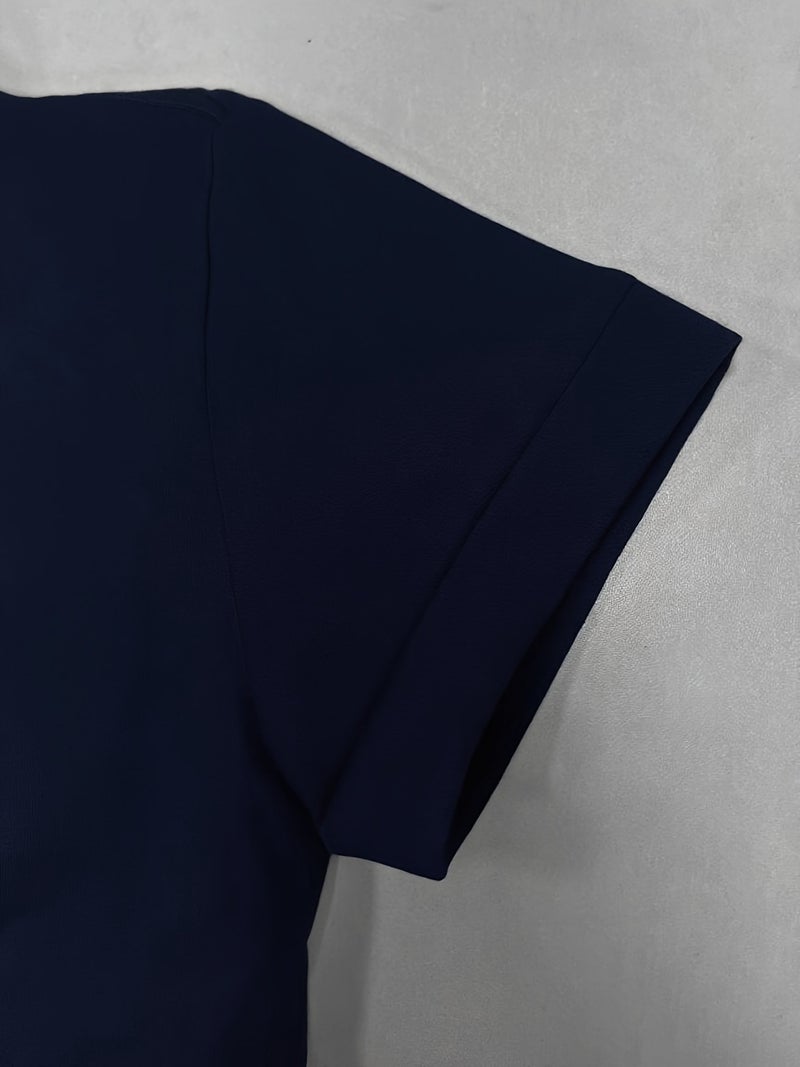 American Vintage Collared Shirt, Trendy Women'S Minimalist Fitted Short - Sleeve Polo Style, Flattering Slim - Fit T - Shirt for Women, - Navy / XS - Image 4