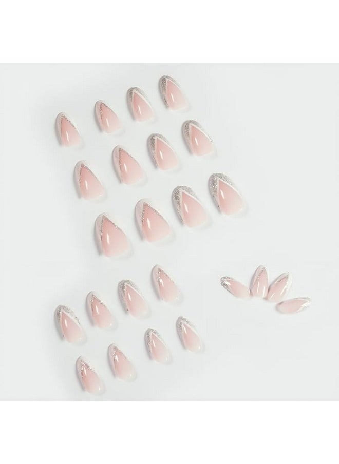 Silver Line Oval French Press On Nails Artificial Nails, Reusable Fake Nails, Set Of 22 False Nails Universally Sized Nail Extensions For Women Press- On Nails, Longlasting Fake Nails With Glue Glossy Finish (Silver Line Detailing Nude Colour Base With White Tips) - pzsku/ZF7BA188D0167DA1ED249Z/45/_/1733729805/f6e7984b-7881-4e6d-9b08-31f8fdbad80b