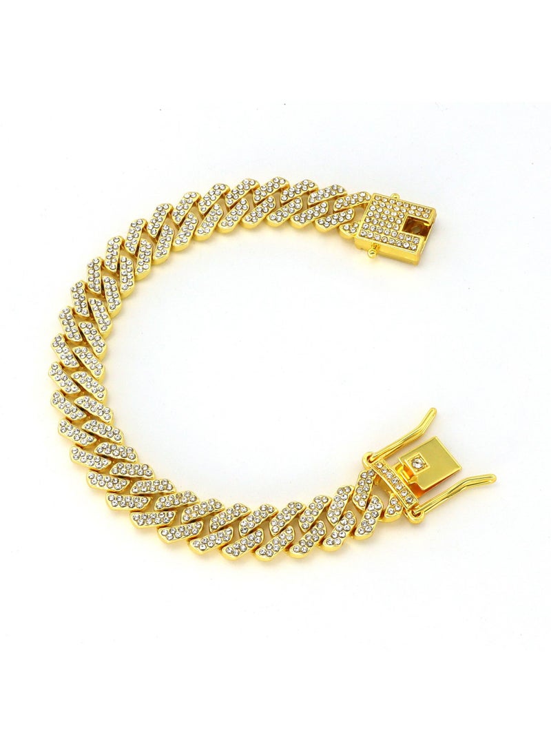 Generic Alloy Rhinestone 14mm Diamond Cuban Chain Necklace Chocker Gold 18CM(7inch) 