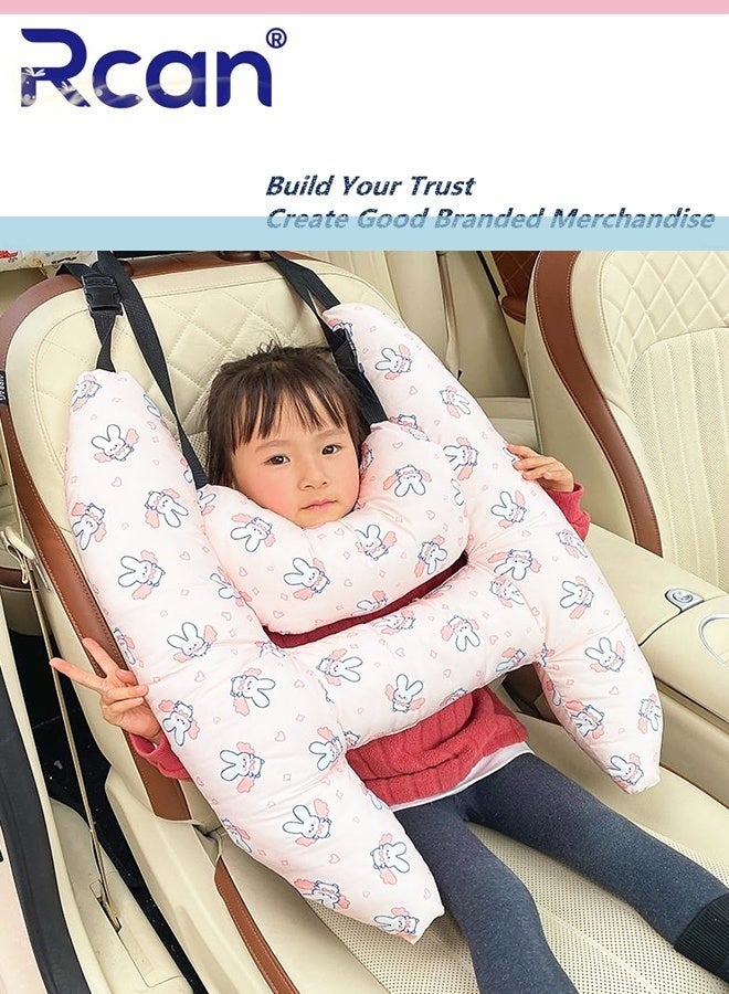 Rcan H-Shape Car Seat Pillow for Kids (Pink Bunny ), Kids Car Pillows for Sleeping, Child Car Sleeping Head Support, Travel Neck Rest Car Seat Pillow for Children Sleeping - Image 2