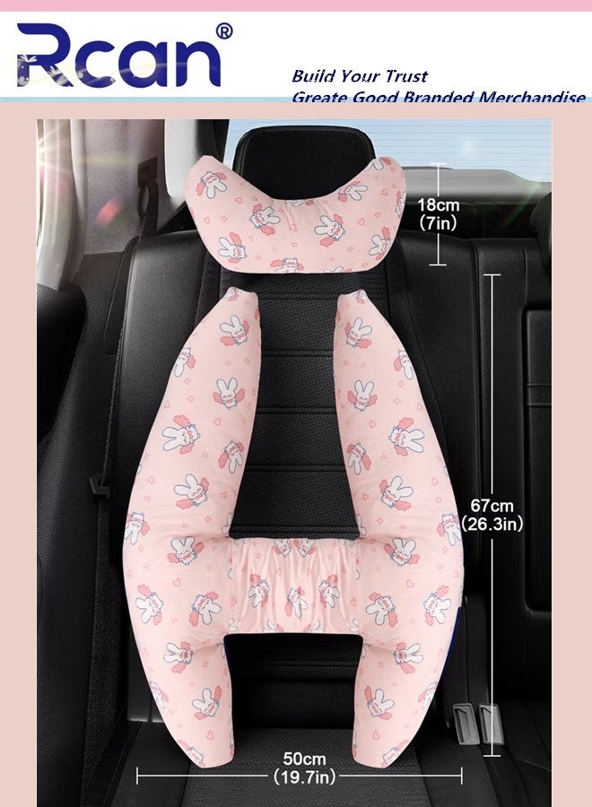 Rcan H-Shape Car Seat Pillow for Kids (Pink Bunny ), Kids Car Pillows for Sleeping, Child Car Sleeping Head Support, Travel Neck Rest Car Seat Pillow for Children Sleeping - Image 3