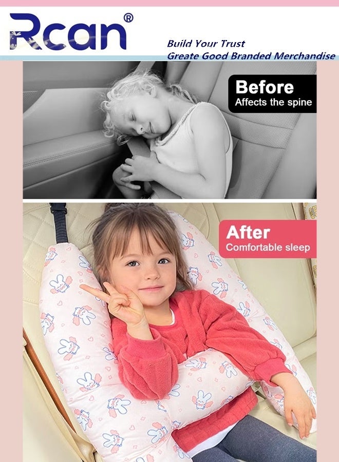 Rcan H-Shape Car Seat Pillow for Kids (Pink Bunny ), Kids Car Pillows for Sleeping, Child Car Sleeping Head Support, Travel Neck Rest Car Seat Pillow for Children Sleeping - Image 4