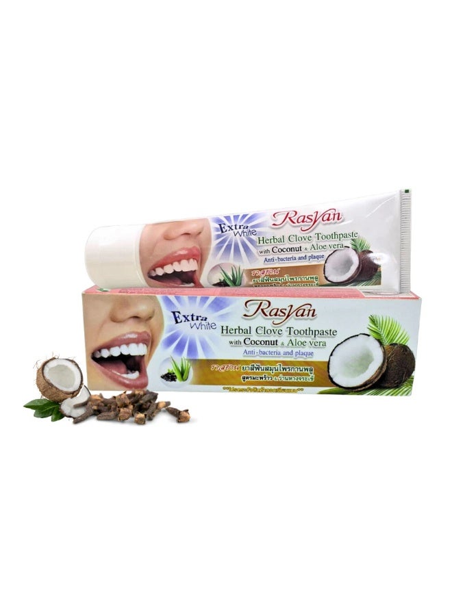 Rasyan ISME RASYAN Herbal Clove Toothpaste with Coconut & Aloe Vera, Extra White, Oral Odor Care, 30g - Image 2