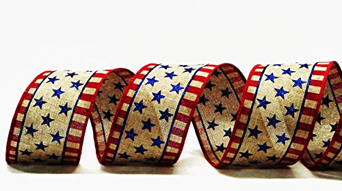 Craig Bachman Patriotic Stars & Stripes Canvas Wired Edge Ribbon - 10 Yards (2.5") - Image 2
