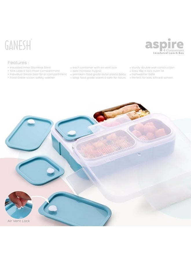 جانيش Ganesh Aspire 4 Compartment Stainless Steel Lunch Box Sealed Leakage Proof Lunch Box for Office School etc 500ml - Image 3
