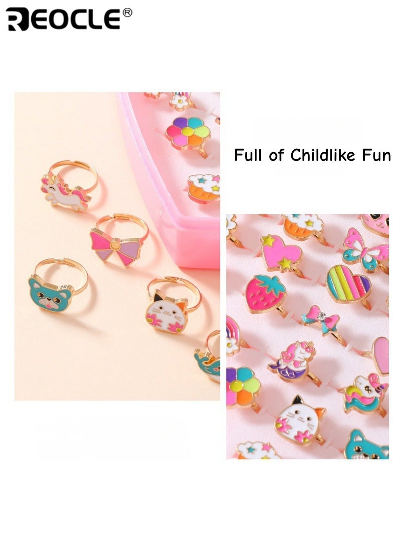 ريوكل 12 قطعة من مجموعة خواتم الأطفال متعددة المواضيع علبة على شكل قلب مع تعليقات مرحة إكسسوارات للارتداء اليومي العارض - Image 4