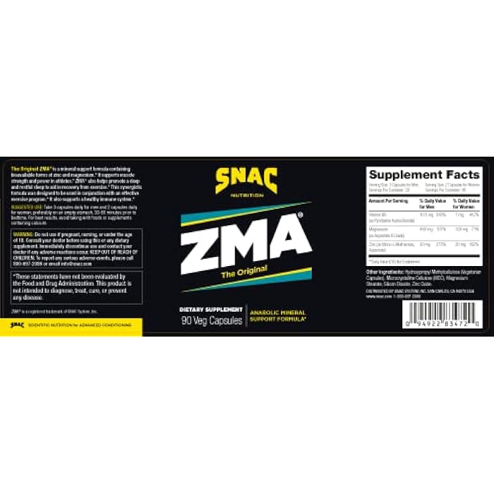 SNAC ZMA The Original Recovery & Sleep Supplement, Promotes Muscle Recovery, Immune Support & Restorative Sleep with Zinc, Magnesium & Vitamin B6 (90 Veggie Capsules) - Image 2