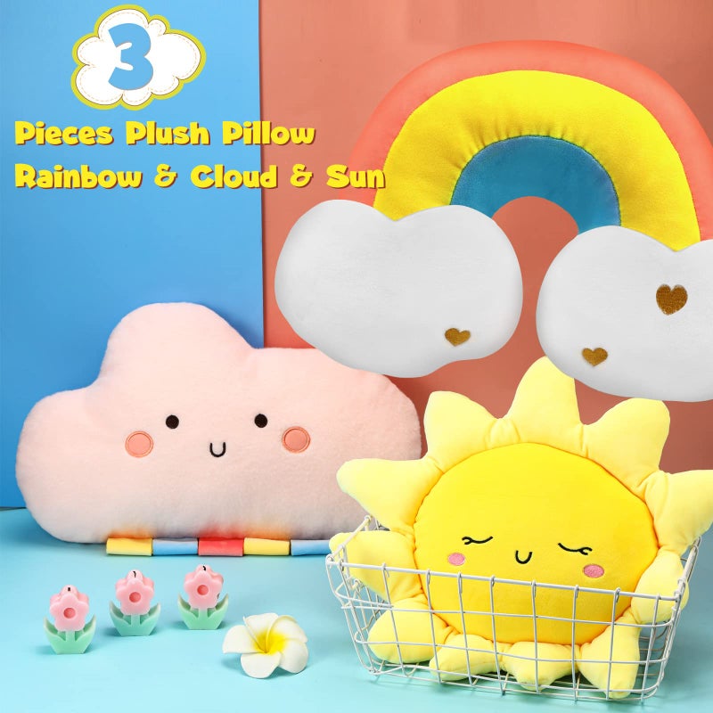 Queekay 3 x Sun Shaped Cushions Rainbow Cloud Moon Star Decorative Pillow Cute Soft Plush Pillow for Nursery Room (Rainbow, Cloud, Sun) - Image 2
