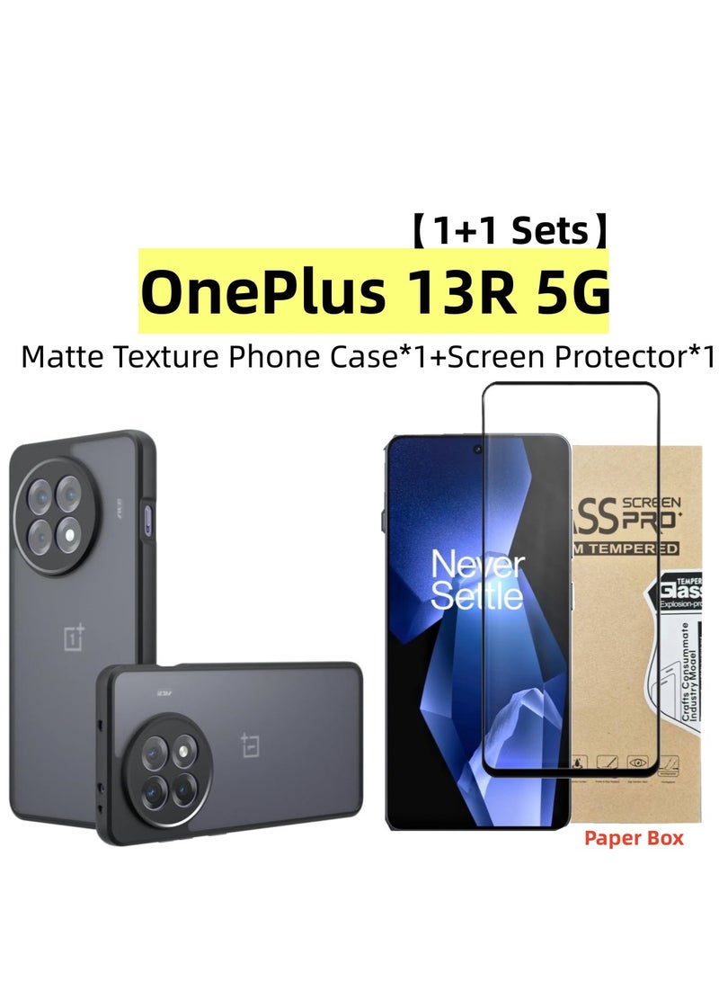 [1+1 Sets] For OnePlus 13R 5G Case Cover & Screen Protector Frosted Translucent Back Protective Slim Phone Cover, Anti-Fingerprints, Anti-Fall Drop Protection，Tempered Flims - Image 1