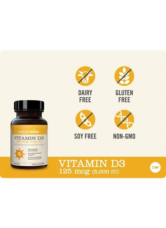 NatureWise - Vitamin D3 5000iu (125 mcg) Healthy Muscle Function, and Immune Support, Non-GMO, Gluten Free in Cold-Pressed Olive Oil, Packaging Vary ( Mini Softgel), 90 Count - Image 1