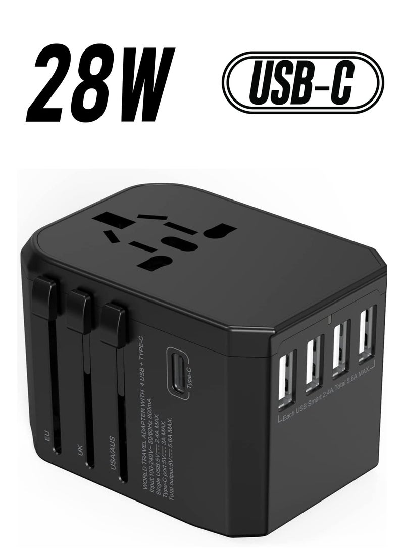 Universal Travel Adapter with 4 Ultra-Fast USB Port and 1 Ultra-Fast USB Type C Port and Power Socket Worldwide Plugs - Image 1