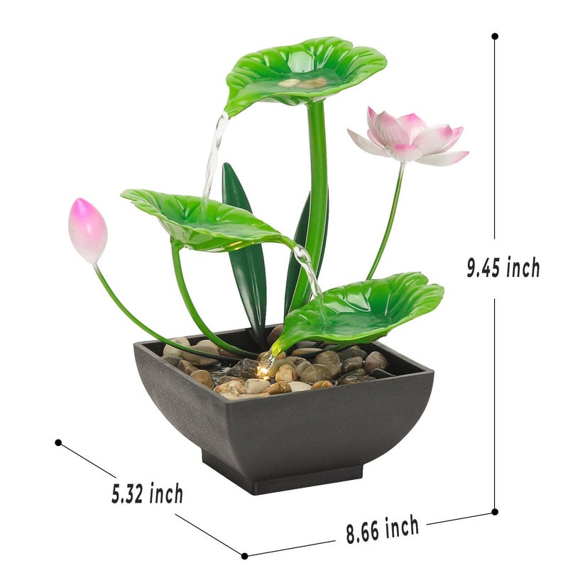 YOQUATE Water Fountain Indoor Waterfall Fountain 3-Tier Tabletop Fountain Lotus Desk Relaxation Home Decor Including Lots of Rocks and Soothing Sound Machine (Green 1) - Image 5