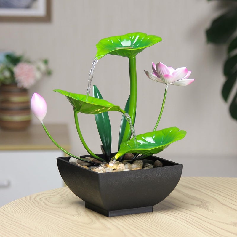 YOQUATE Water Fountain Indoor Waterfall Fountain 3-Tier Tabletop Fountain Lotus Desk Relaxation Home Decor Including Lots of Rocks and Soothing Sound Machine (Green 1) - Image 2