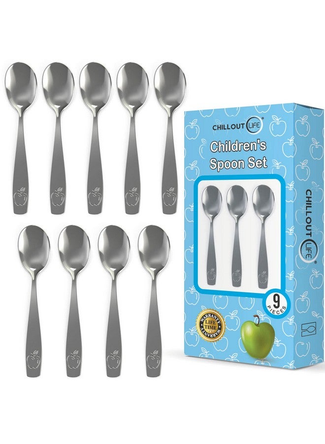 CHILLOUT LIFE 9 Piece Stainless Steel Kids Spoons Child And Toddler Safe Flatware Kids Utensil Set Metal Kids Cutlery Set Dinner Spoon Set Small Spoons For Dessert Includes A Total Of 9 Small Kids Spoons - Image 1