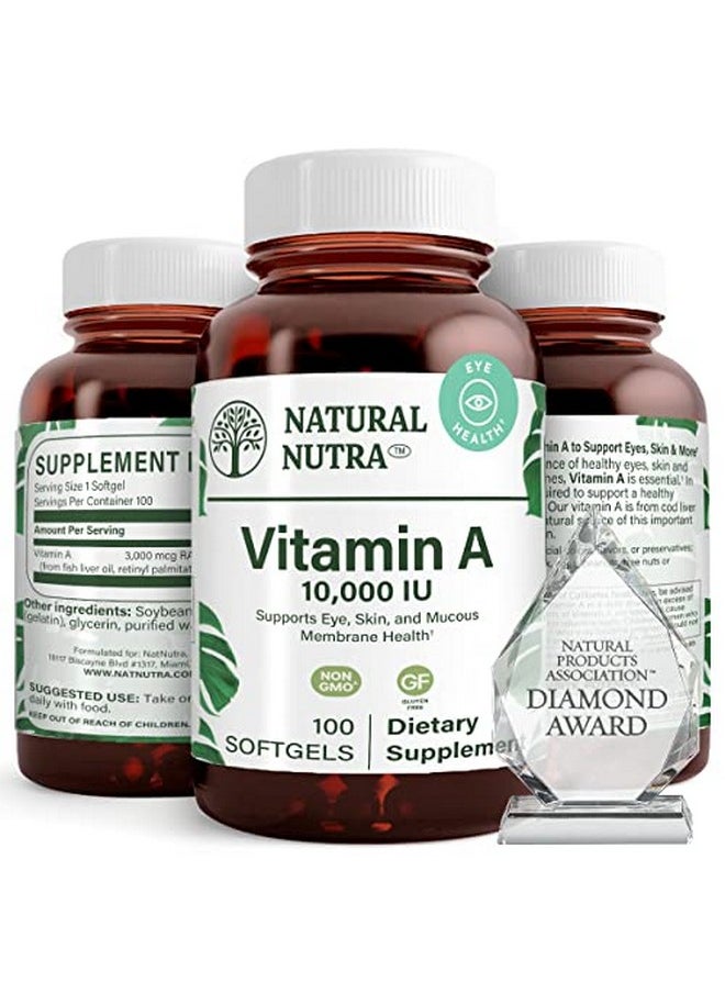 Natural Nutra Vitamin A 10000 Iu Retinol Palmitate Dietary Supplement From Cod Liver Oil Extra Strength For Eye Skin Nails And Immune Health With Omega 3 100 Gluten Free Softgels  - Image 1