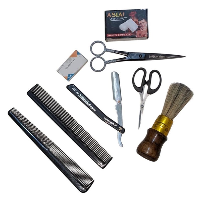 Generic 6 Resharpening Professional Salon Barber Hair Cutting Scissors for Hair cutting Men Women Scissors for Beard Mustache Styling Trimming Scissors with hair cutting combRazorAlum Bar Free Blades  - Image 1