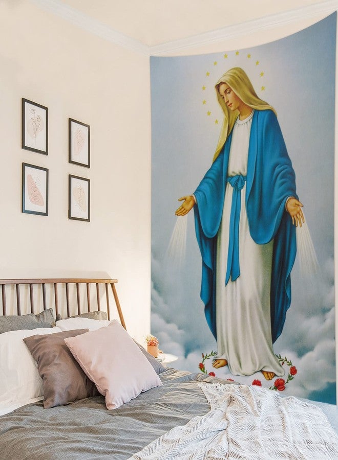 HVEST Blessed Virgin Mary Tapestry Mother of God Tapestry Wall Hanging Christian Wall Art Decorations Jesus Christ Wall Tapestries Holy Mary Backdrop for Bedroom Room Dorm Decor, 40Wx60H inches - Image 3
