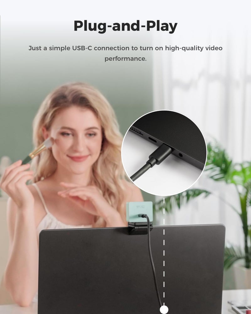 أوبسبوت كاميرا ويب Meet 2 بدقة 4K مدعومة بالذكاء الاصطناعي، تأطير ذكي وتركيز تلقائي، كاميرا ويب مع ميكروفون، 60 إطارًا في الثانية، تصحيح الإضاءة المنخفضة HDR، وضع الجمال، كاميرا ويب للكمبيوتر الشخصي والبث المباشر والمؤتمرات والألعاب وغيرها (أخضر أورورا) - Image 5