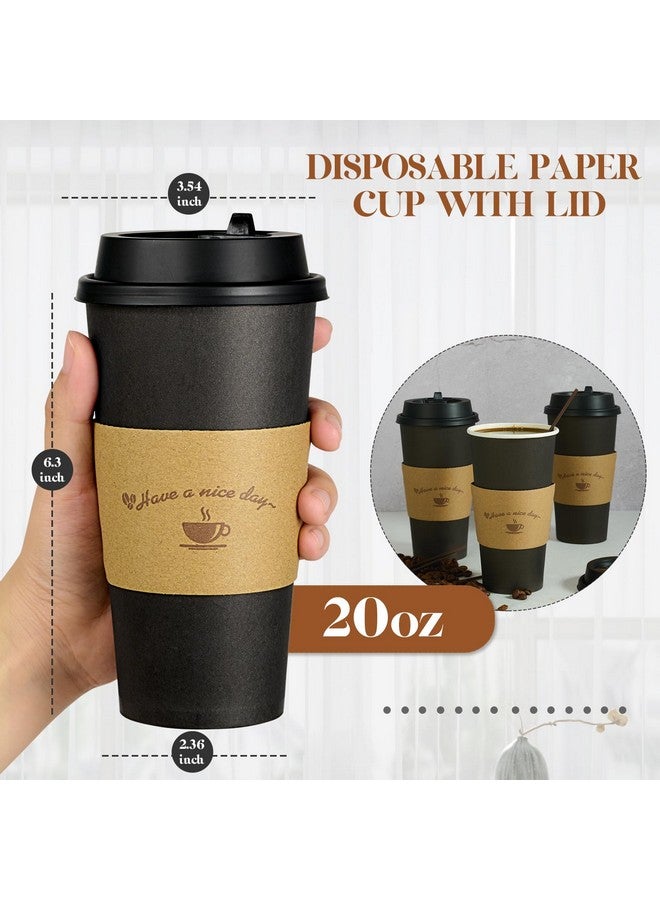 عبوة من 50 كوبًا ورقيًا للقهوة سعة 20 أونصة من LITOPAK لمشروبات الشوكولاتة الساخنة، أكواب قهوة سوداء للاستخدام مرة واحدة مع أغطية وأكمام وعصي تحريك للحفلات والنزهات والسفر والفعاليات - Image 2