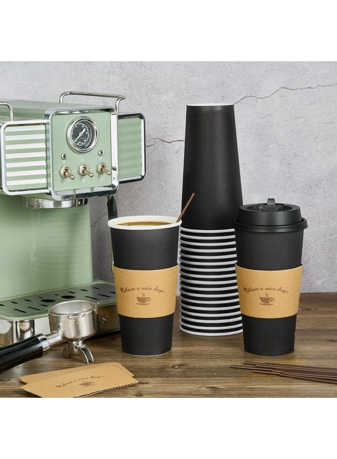 عبوة من 50 كوبًا ورقيًا للقهوة سعة 20 أونصة من LITOPAK لمشروبات الشوكولاتة الساخنة، أكواب قهوة سوداء للاستخدام مرة واحدة مع أغطية وأكمام وعصي تحريك للحفلات والنزهات والسفر والفعاليات - Image 5