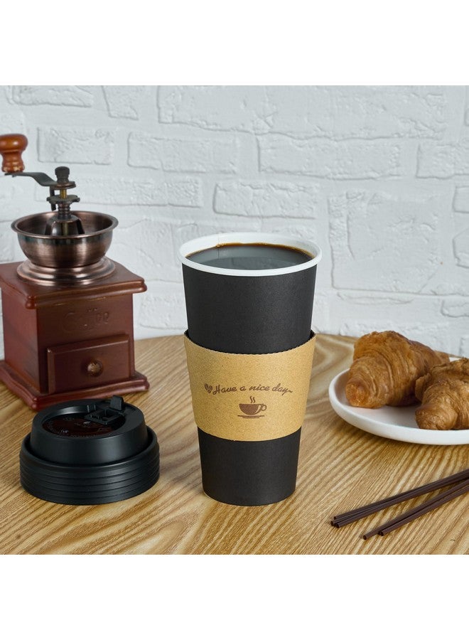 عبوة من 50 كوبًا ورقيًا للقهوة سعة 20 أونصة من LITOPAK لمشروبات الشوكولاتة الساخنة، أكواب قهوة سوداء للاستخدام مرة واحدة مع أغطية وأكمام وعصي تحريك للحفلات والنزهات والسفر والفعاليات - Image 4