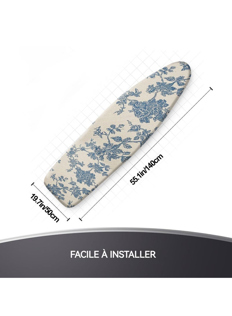 Ironing Board Cover with Blue Rose Pattern - 140x50cm Heat Reflective Design - Durable Polyester-Cotton Blend for Effortless Ironing - Machine Washable with Adjustable Hook-and-Loop Fasteners - Fits Standard Boards & Enhances Grip - Image 4