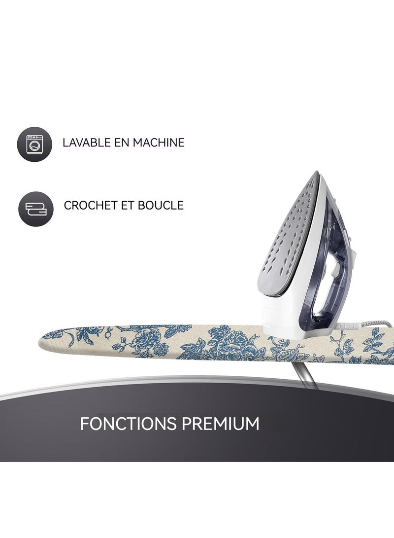 Ironing Board Cover with Blue Rose Pattern - 140x50cm Heat Reflective Design - Durable Polyester-Cotton Blend for Effortless Ironing - Machine Washable with Adjustable Hook-and-Loop Fasteners - Fits Standard Boards & Enhances Grip - Image 3