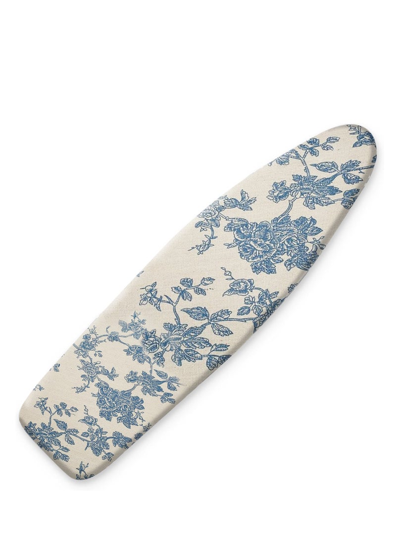 Ironing Board Cover with Blue Rose Pattern - 140x50cm Heat Reflective Design - Durable Polyester-Cotton Blend for Effortless Ironing - Machine Washable with Adjustable Hook-and-Loop Fasteners - Fits Standard Boards & Enhances Grip - Image 1