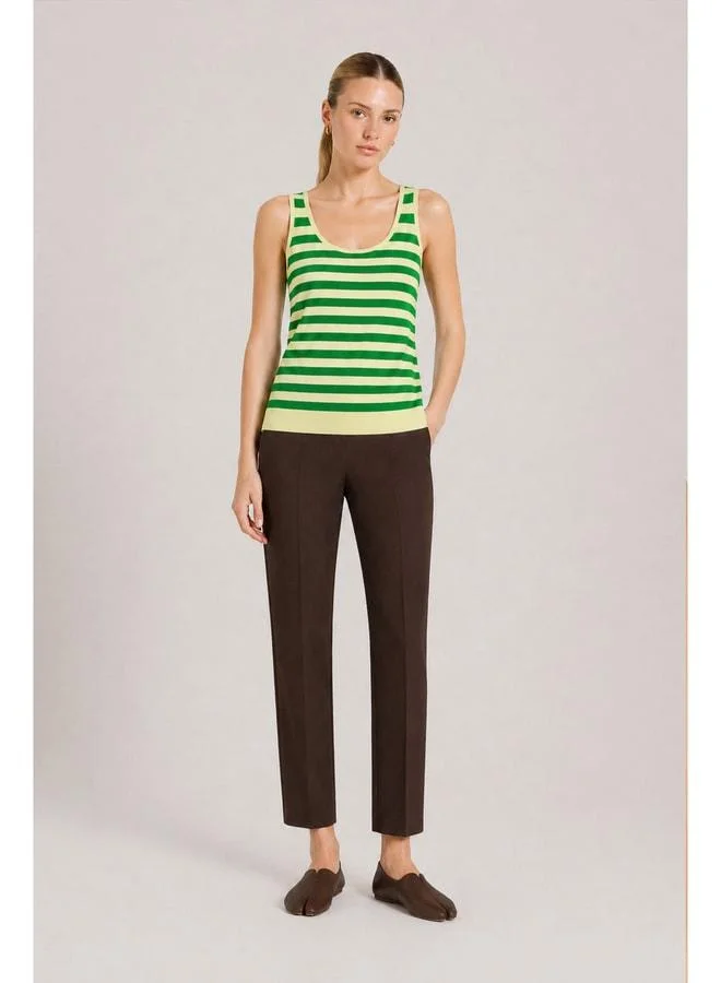 Mısırlı 1951 Lemon Yellow Green Striped Women's Tank Top