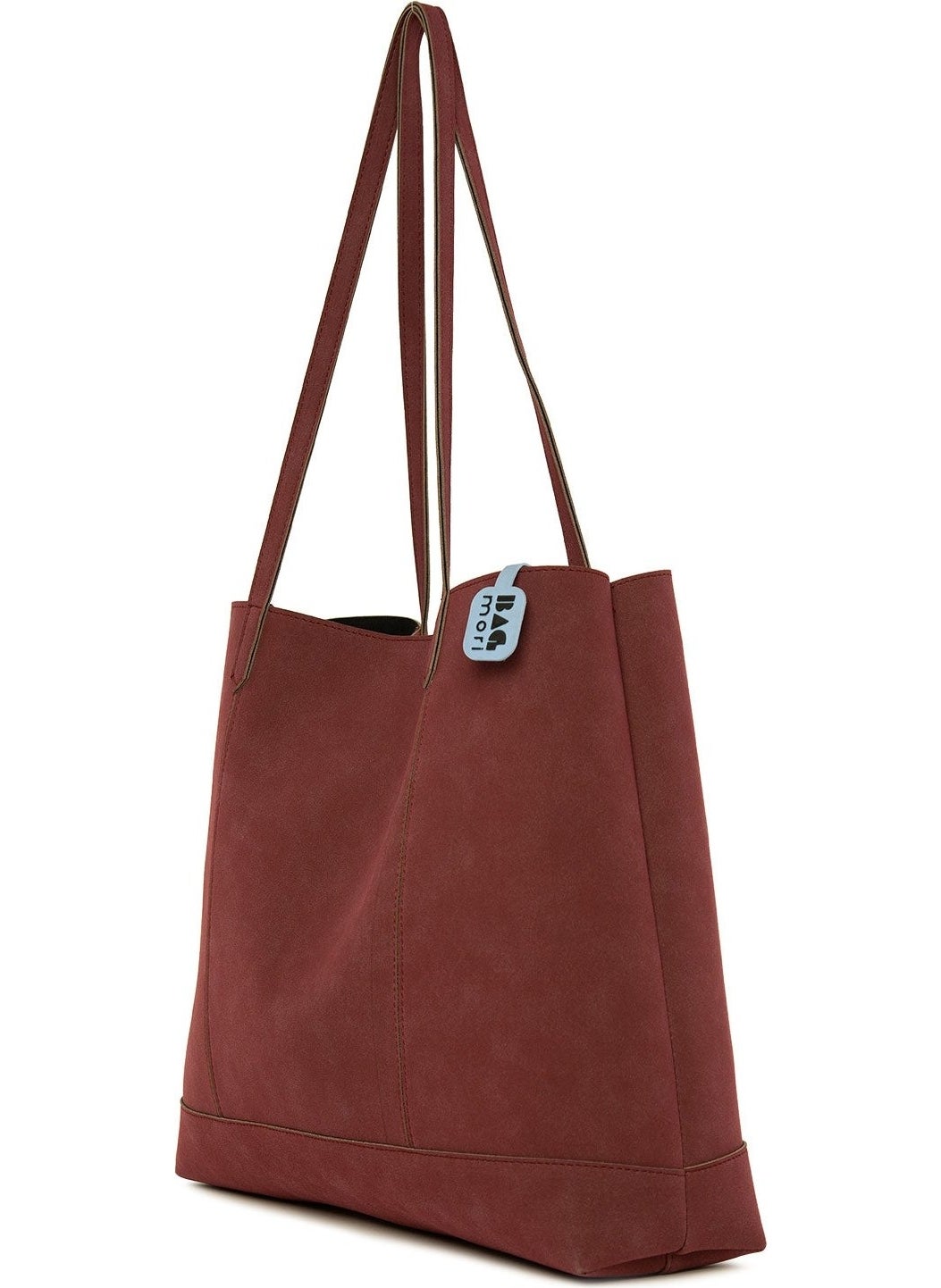 Bagmori Claret Red Double Stitched Thin Strap Large Nubuck Bag  - Image 2