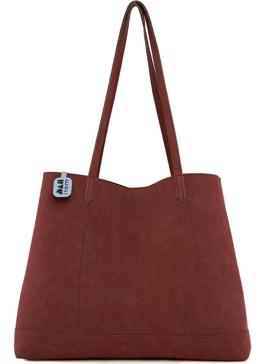 Bagmori Claret Red Double Stitched Thin Strap Large Nubuck Bag  - Image 3