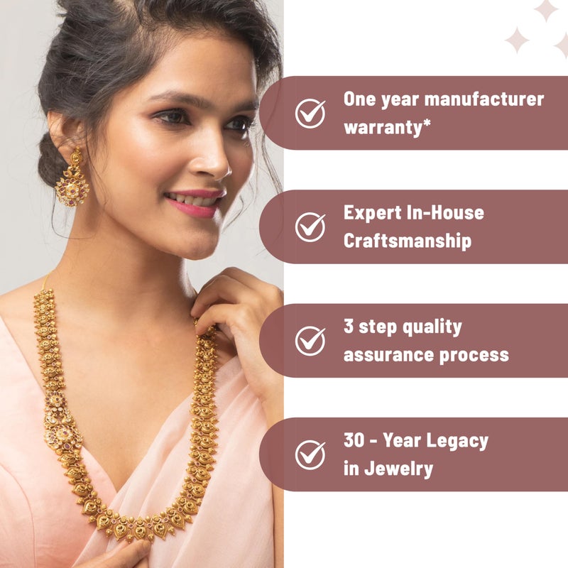 TARINIKA Antique Gold Plated Indian Long Necklace Set for Women with Jhumka, Dangle, Drop Earring Brass Traditional Wedding Desi Jewelry CZ Gemstone Bridal Necklace (Yahvi Antique) - Image 4