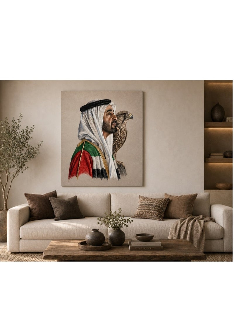 ARS Framed Canvas Wall Art Print UAE Leader, Uae Flag, 55 National Day, Leader, with Falcon, Modern Arabic Wall Decor Painting for Living Room, Bedroom, Office, Ready to Hang, Multiple Sizes - Image 4