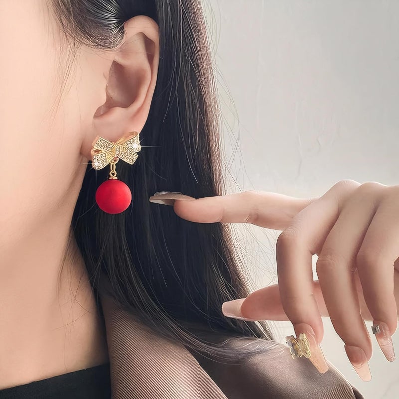 ecozran Sparkling Red Bow Earrings for Women Teardrop Jewelry Gifts Rhinestone Chain Tassel Earring Christmas Giftsï¼ˆRed-Qï¼‰ - Image 2
