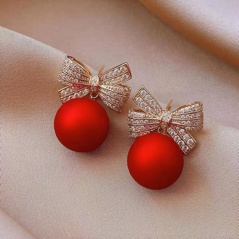 ecozran Sparkling Red Bow Earrings for Women Teardrop Jewelry Gifts Rhinestone Chain Tassel Earring Christmas Giftsï¼ˆRed-Qï¼‰ - Image 3