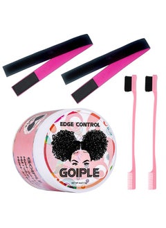Goiple Edge Control Wax For Women Strong Hold Nongreasy Edge Smoother Strawberry Scent (4Oz Edge Control Wax + Edge Brushes*2 + Pink Elastic Bands*2)  - Image 1