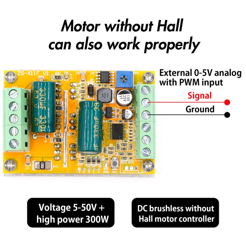 RioRand 300W 5-50V PWM DC Brushless Electric Motor Speed Controller with Hall-Less - Image 5