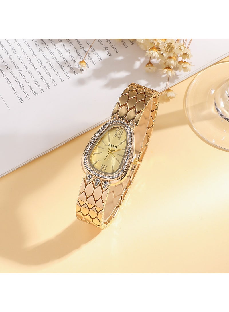 إكس أس في أو مجموعة من 5 ساعات نسائية أنيقة على شكل ثعبان بمقياس روماني + سوار من الألماس على شكل فراشة - Image 4