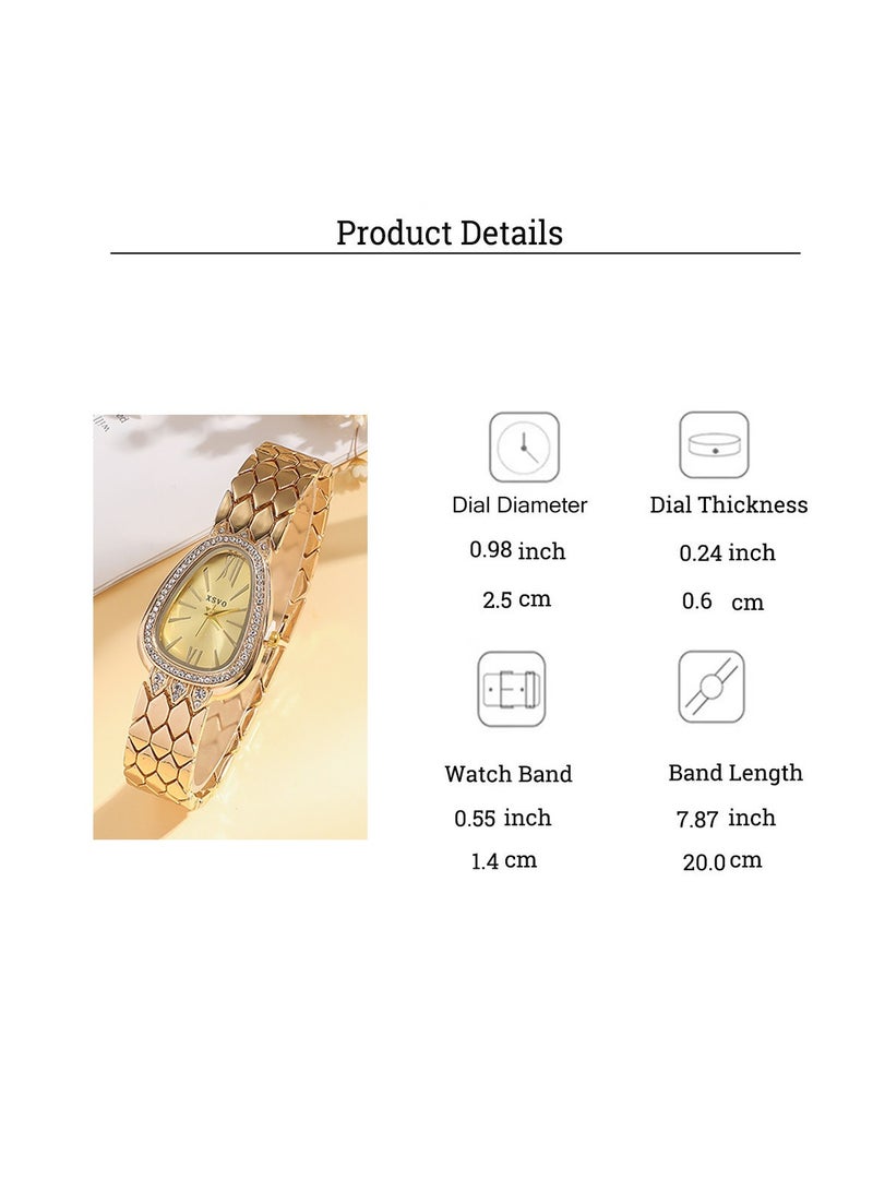 إكس أس في أو مجموعة من 5 ساعات نسائية أنيقة على شكل ثعبان بمقياس روماني + سوار من الألماس على شكل فراشة - Image 5