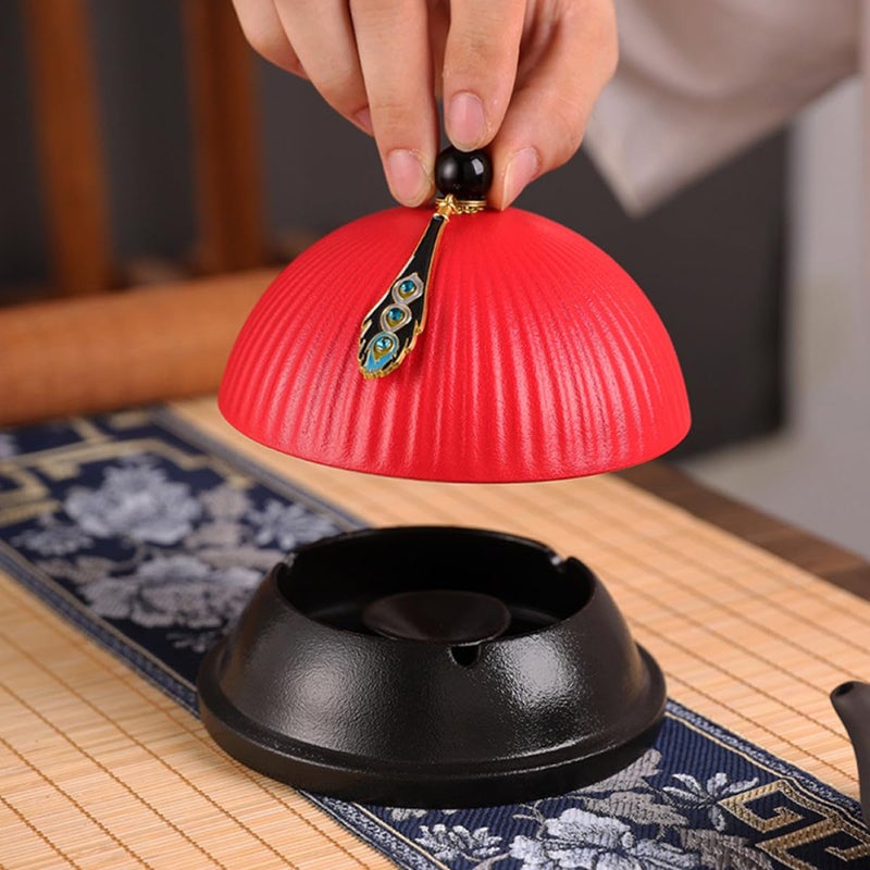 Red Vintage Hat Shaped Ashtray with Lid Desktop Ash Holder for Home Office Decoration - Image 5