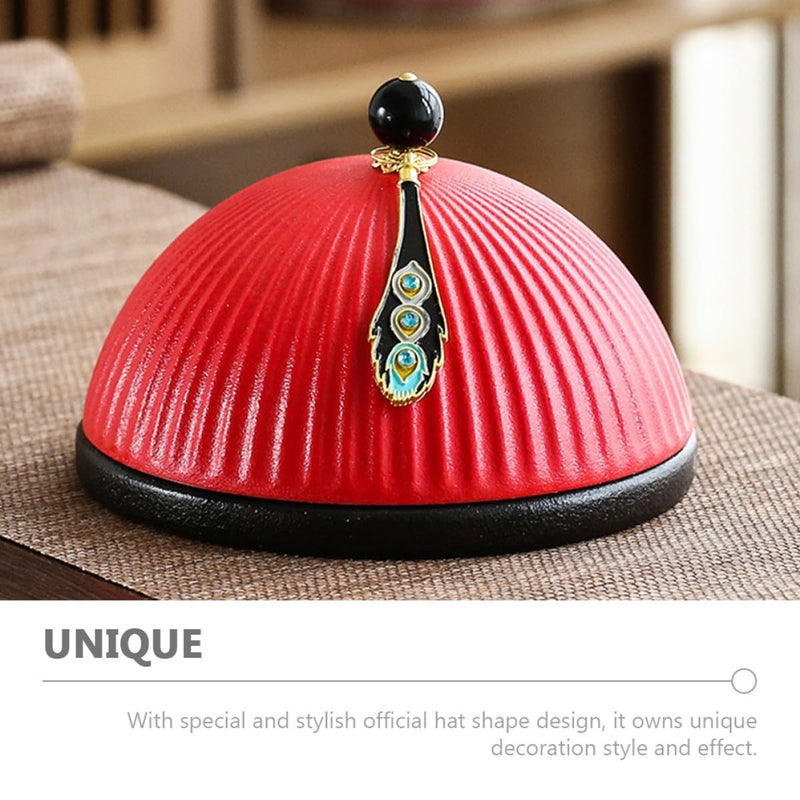 Red Vintage Hat Shaped Ashtray with Lid Desktop Ash Holder for Home Office Decoration - Image 3