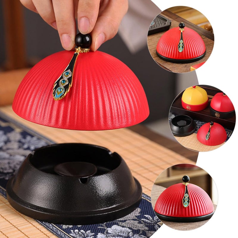 Red Vintage Hat Shaped Ashtray with Lid Desktop Ash Holder for Home Office Decoration - Image 4