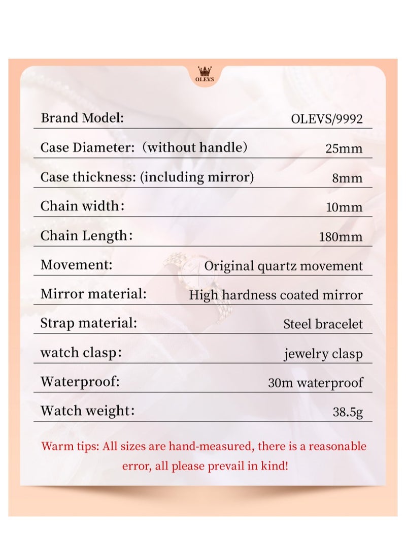 OLEVS - Watches for Women Fashion Quartz Stainless Steel Water Resistant Watch Gold 9992 - Image 1
