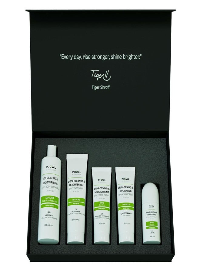 PROWL by Tiger Shroff Complete Body Care Gift Set for Men – Facewash, Face Cream, SPF50 Sunscreen, Body Wash & Underarm Roll-On | Brightening, Hydrating & Anti-Acne Skincare Kit | Set of 5 - Image 1